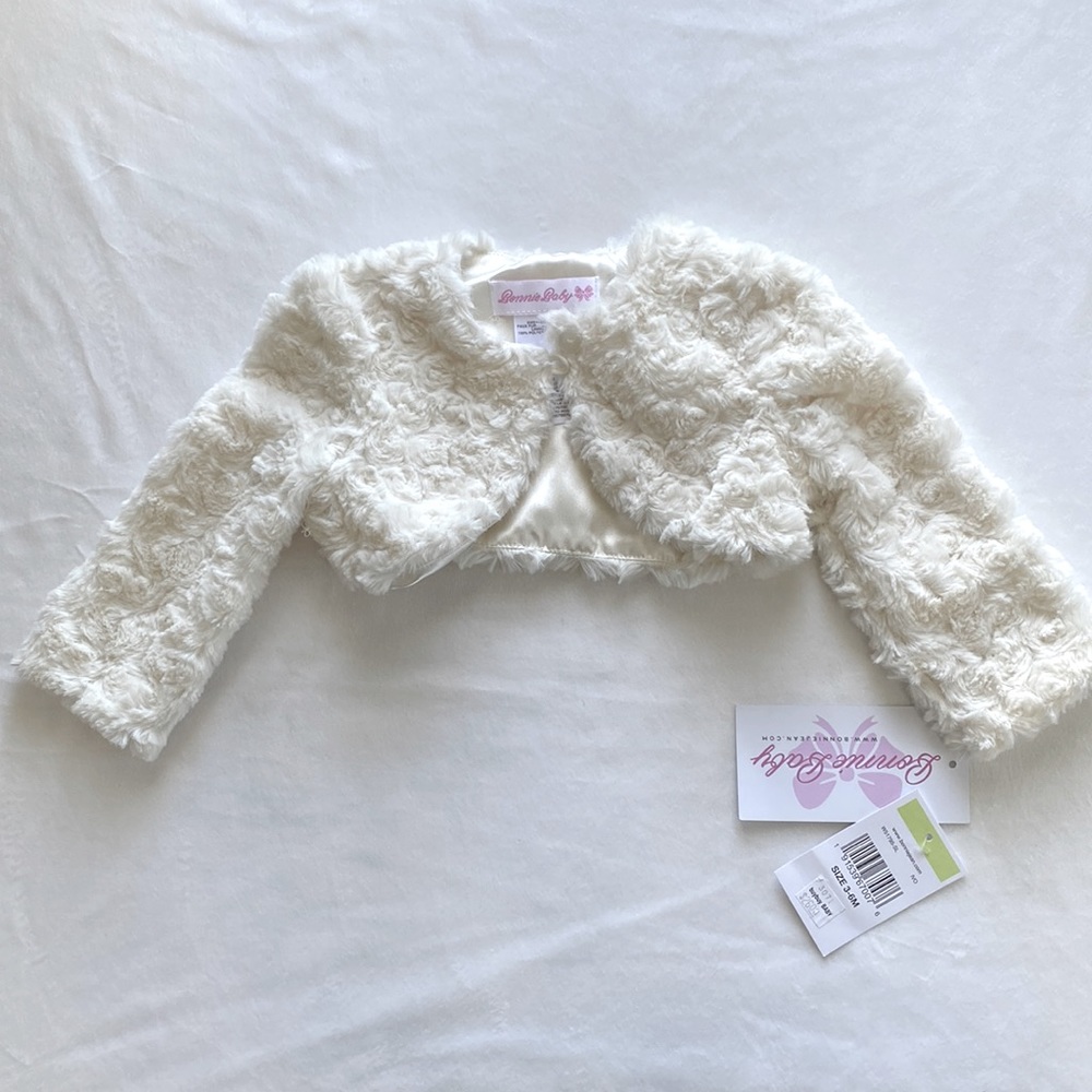Bonnie Baby faux fur rosette cropped sweater 6m NWT